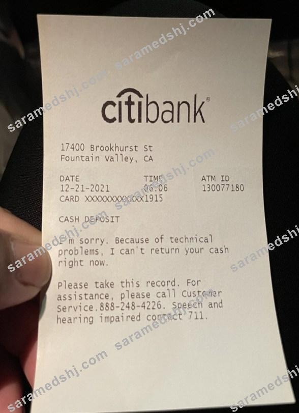 USA Citibank deposit receipt
